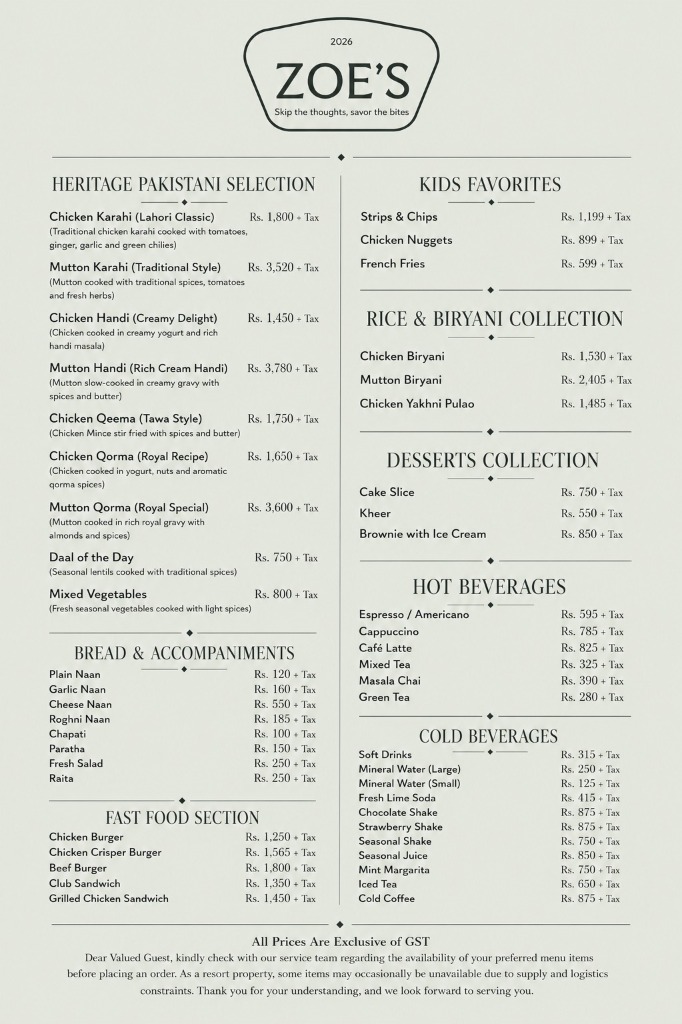 Zoe's Pakistani & Fast Food Menu